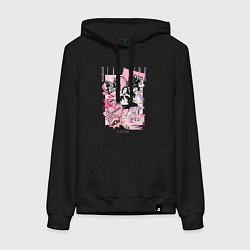 Толстовка-худи хлопковая женская Blackpink коллаж, цвет: черный