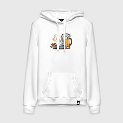 Толстовка-худи хлопковая женская Пенное и сосисочки, цвет: белый