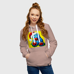 Толстовка-худи хлопковая женская Плюшевый синий Санта мишка, цвет: пыльно-розовый — фото 2