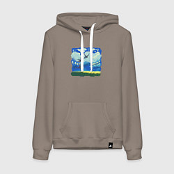 Толстовка-худи хлопковая женская Ласточки весной, цвет: утренний латте