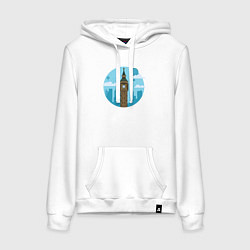 Толстовка-худи хлопковая женская Биг-бен, цвет: белый