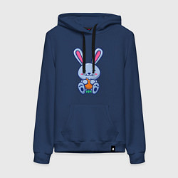 Толстовка-худи хлопковая женская Кролик ест морковку, цвет: тёмно-синий