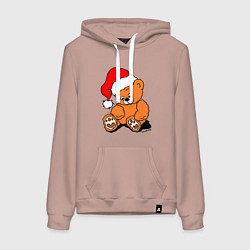 Толстовка-худи хлопковая женская Плюшевый медведь в колпаке, цвет: пыльно-розовый