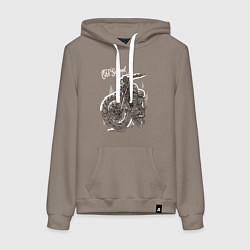 Толстовка-худи хлопковая женская Старая школа - мотоцикл, цвет: утренний латте