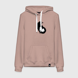 Толстовка-худи хлопковая женская Инь ян чёрный парный, цвет: пыльно-розовый