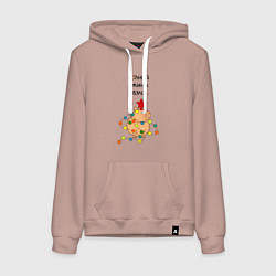 Толстовка-худи хлопковая женская Мем капибара - звезда и новогодняя гирлянда, цвет: пыльно-розовый