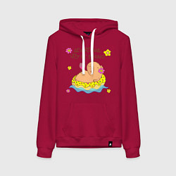 Толстовка-худи хлопковая женская Мем капибара и пончик: делаю вид, цвет: маджента