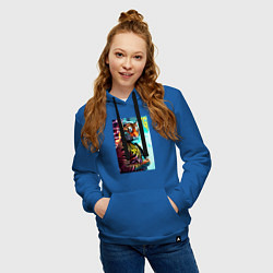 Толстовка-худи хлопковая женская Модный тигр - неон, цвет: синий — фото 2