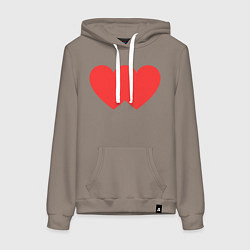 Толстовка-худи хлопковая женская Два сердца слитые в одно, цвет: утренний латте