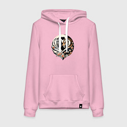 Толстовка-худи хлопковая женская Тигры - Инь янь, цвет: светло-розовый