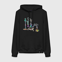 Толстовка-худи хлопковая женская Стеклянные колбочки, цвет: черный