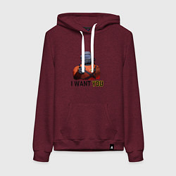 Толстовка-худи хлопковая женская Lethal Company: I want you, цвет: меланж-бордовый
