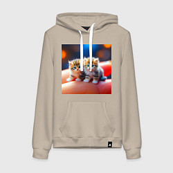 Толстовка-худи хлопковая женская Два милых пушистых котика сидят на ладони, цвет: миндальный