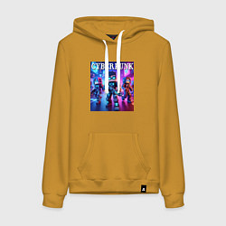 Толстовка-худи хлопковая женская Minecraft and cyberpunk - collaboration, цвет: горчичный