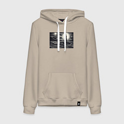 Толстовка-худи хлопковая женская Маяк в графике, цвет: миндальный