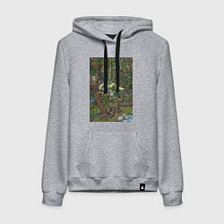 Толстовка-худи хлопковая женская Леший-озорник в шляпе в лесу, цвет: меланж