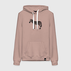 Толстовка-худи хлопковая женская Зебра черные полоски, цвет: пыльно-розовый