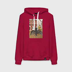 Толстовка-худи хлопковая женская Красные кирпичи, цвет: маджента