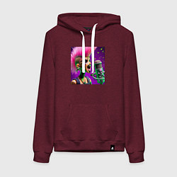 Толстовка-худи хлопковая женская Barbie and punks not dead, цвет: меланж-бордовый