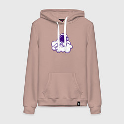 Толстовка-худи хлопковая женская Космонавт на облачке, цвет: пыльно-розовый