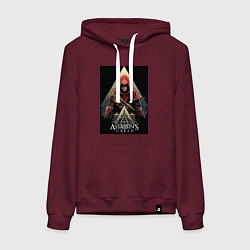 Толстовка-худи хлопковая женская Assassins creed красный костюм, цвет: меланж-бордовый
