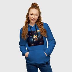 Толстовка-худи хлопковая женская Корги в космосе, цвет: синий — фото 2