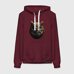 Толстовка-худи хлопковая женская Круглая сова, цвет: меланж-бордовый