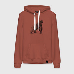 Толстовка-худи хлопковая женская Новогодняя обезьяна горилла, цвет: кирпичный