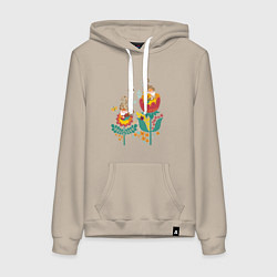 Толстовка-худи хлопковая женская Милые гномы в цветах, цвет: миндальный