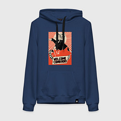 Толстовка-худи хлопковая женская Кот добро пожаловать комрад мем, цвет: тёмно-синий
