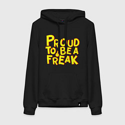 Толстовка-худи хлопковая женская Proud to be a freak, цвет: черный