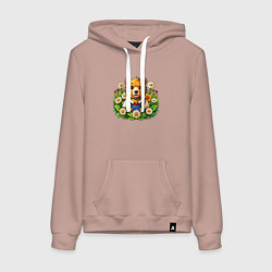 Толстовка-худи хлопковая женская Медведь среди ромашек, цвет: пыльно-розовый