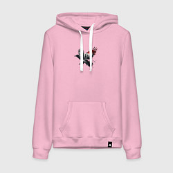 Толстовка-худи хлопковая женская Черный ворон и город эффект двойной экспозиции, цвет: светло-розовый