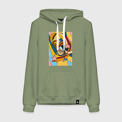 Толстовка-худи хлопковая женская Рука с бокалом поп-арт, цвет: авокадо