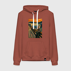 Толстовка-худи хлопковая женская Лошадь кричит - мем картина от нейросети, цвет: кирпичный