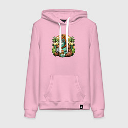 Толстовка-худи хлопковая женская Орангутанг на пляже, цвет: светло-розовый