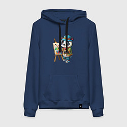 Толстовка-худи хлопковая женская Панда-художник, цвет: тёмно-синий