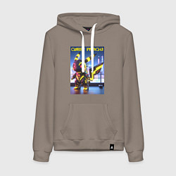 Толстовка-худи хлопковая женская Cyber pikachu - ai art neon glow fantasy, цвет: утренний латте