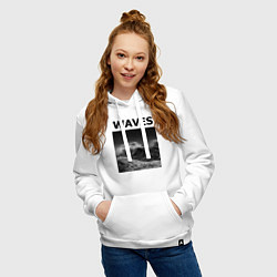 Толстовка-худи хлопковая женская Waves, цвет: белый — фото 2