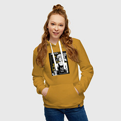 Толстовка-худи хлопковая женская Повесть о конце света Будда бог просветления, цвет: горчичный — фото 2
