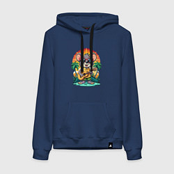 Толстовка-худи хлопковая женская Мышонок играет на гитаре жарким летом, цвет: тёмно-синий