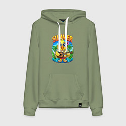 Толстовка-худи хлопковая женская Попугай играет на гитаре жарким летом, цвет: авокадо