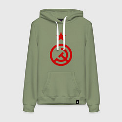 Толстовка-худи хлопковая женская Редизайн: знак СССР красного цвета, цвет: авокадо