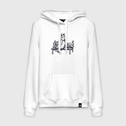 Толстовка-худи хлопковая женская Голубь ест батон, цвет: белый