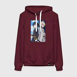 Толстовка-худи хлопковая женская Последний Серафим Микаэла Хякуя, цвет: меланж-бордовый