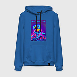Толстовка-худи хлопковая женская Bart Simpson - neon fantasy ai art, цвет: синий