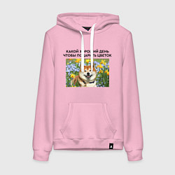 Толстовка-худи хлопковая женская Какой хороший день, цвет: светло-розовый