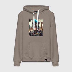 Толстовка-худи хлопковая женская Чувак пантера панк с фотоаппаратом - нейросеть, цвет: утренний латте