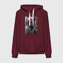 Толстовка-худи хлопковая женская Голубоглазая пантера модница из Нью-Йорка - нейрос, цвет: меланж-бордовый