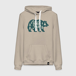 Толстовка-худи хлопковая женская Силуэт медведя, цвет: миндальный